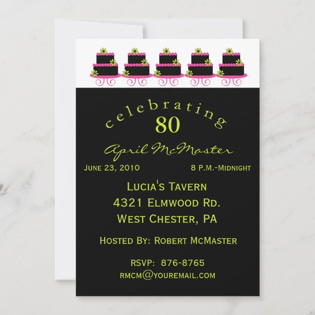 Invitación Colorida fiesta de cumpleaños número 80 (Anverso)