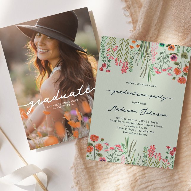Invitación Colorida fiesta de graduación de flores silvestres (Colorful Wildflower Graduation Party Invitation)