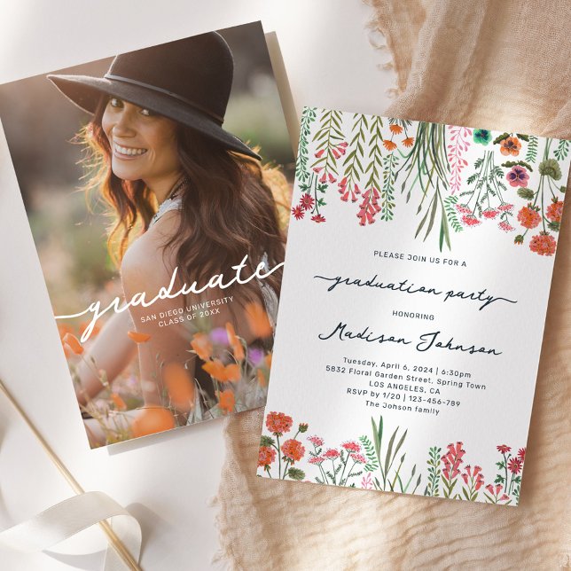 Invitación Colorida fiesta de graduación de flores silvestres (Colorful Wildflower Graduation Party Invitation)