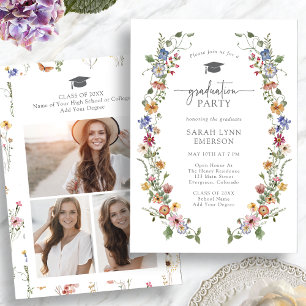 Invitación Colorida fiesta de graduación de flores silvestres