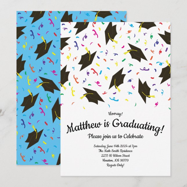 Invitación Colorida fiesta de graduación de la celebración (Anverso / Reverso)