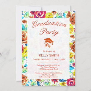 Invitación Colorida fiesta de graduación de rosas venecianos