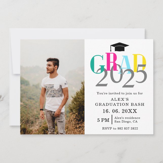 Invitación Colorida fiesta de graduación fotográfica GRAD 202 (Anverso)