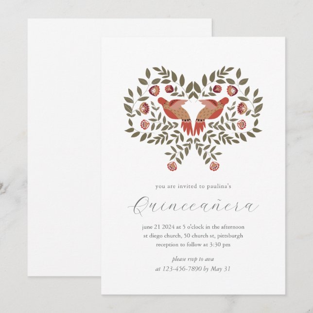 Invitación Colorida Fiesta Floral Quinceañera (Anverso / Reverso)