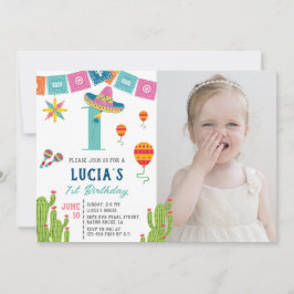 Invitación Colorida Fiesta Mexicana Cactus Foto Primer Cumple