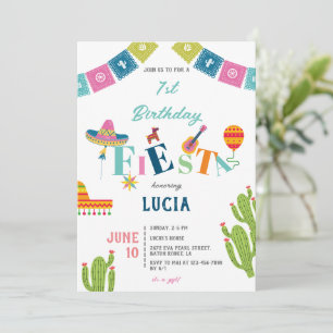 Invitación Colorida Fiesta Mexicana Cactus Primer Cumpleaños