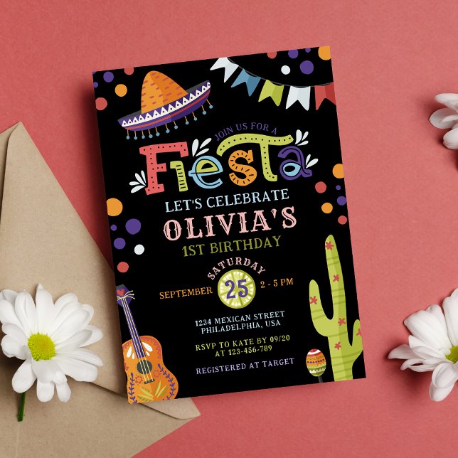 Invitación Colorida Fiesta Mexicana Cumpleaños Uno Negro (Subido por el creador)