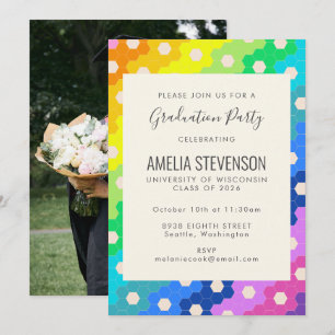 Invitación Colorida fiesta moderna de graduación de fotos geo