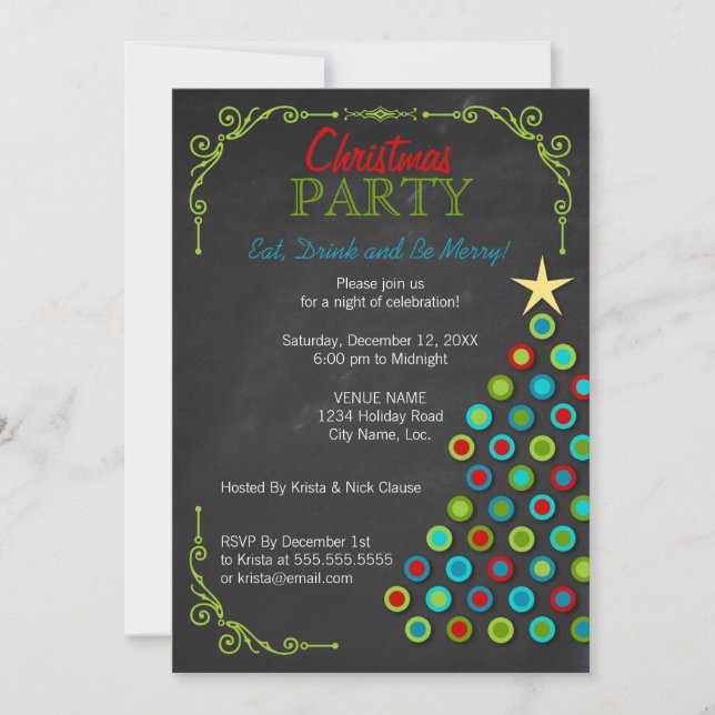Invitación Colorida fiesta navideña en Chalkboard (Anverso)