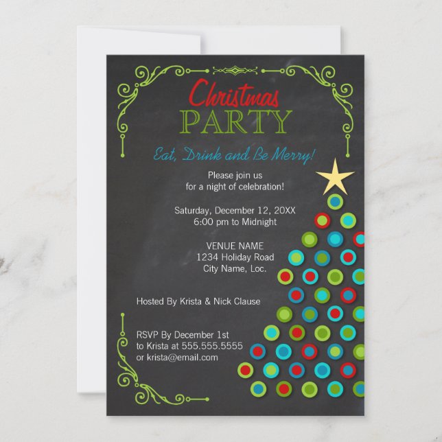 Invitación Colorida fiesta navideña en Chalkboard (Anverso)