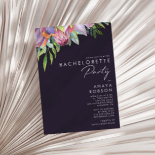 Invitación Colorida fiesta tropical floral morada de solomill