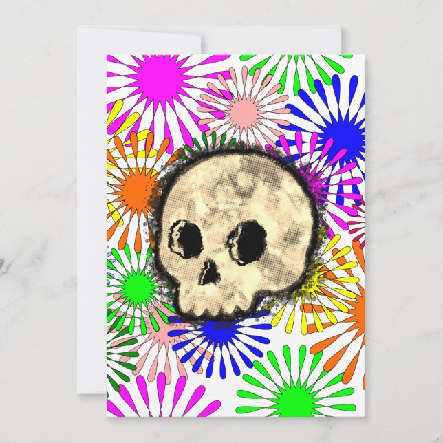 Invitación Colorida Floral Burst Skull Watercolor (Anverso)