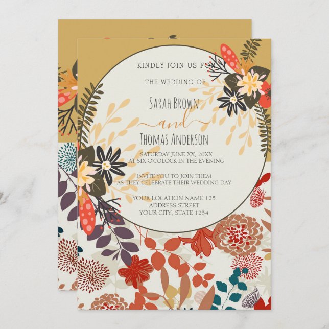 INVITACIÓN COLORIDA FLORAL DE BOHO (Anverso / Reverso)