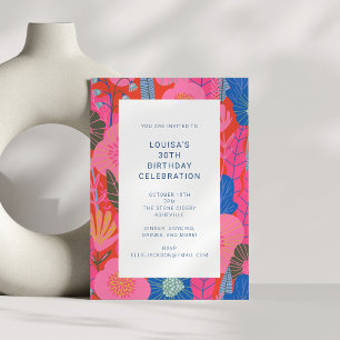 Invitación Colorida floral roja moderna de 30 años Fiesta