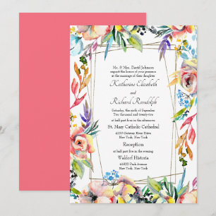 Invitación Colorida Formal Vibrante Floral Padres Boda