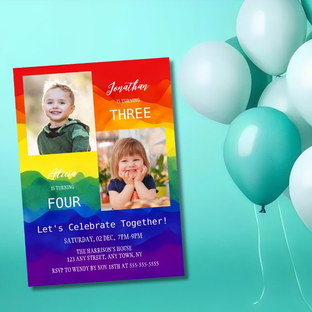 Invitación Colorida foto arcoiris juntos cumpleaños (Subido por el creador)