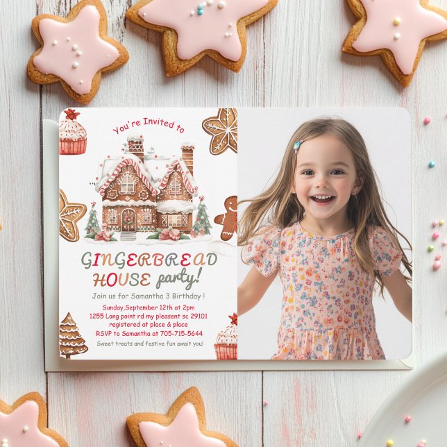 Invitación Colorida foto de cumpleaños de la casa Gingerbread (Subido por el creador)