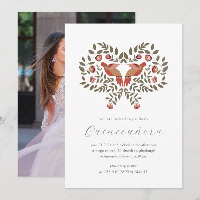 Invitación Colorida foto de Fiesta Quinceañera (Anverso / Reverso)