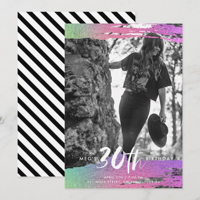 Invitación Colorida foto en blanco negro 30 años (Anverso / Reverso)