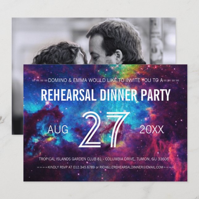 Invitación Colorida foto galaxia ensayo cena (Anverso / Reverso)