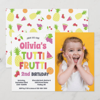 Invitación Colorida Frutti Tutti Foto Fiesta de cumpleaños a