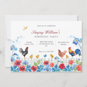 Invitación Colorida granja de polluelos cumpleaños