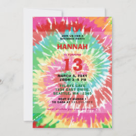 Invitación Colorida Hippie Tie Dye Diversión de cumpleaños In