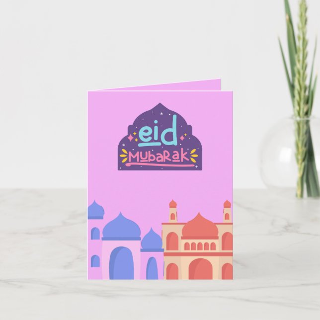 Invitación Colorida mezquita Eid Mubarak Eid Card (Anverso)