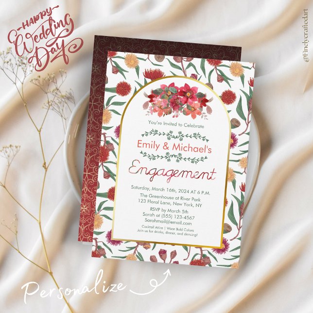 Invitación Colorida negrita Floral Blooms Gold Engagement Par (Subido por el creador)