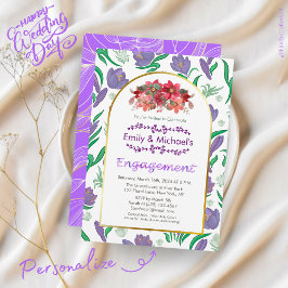 Invitación Colorida negrita Floral Blooms Gold Engagement Par