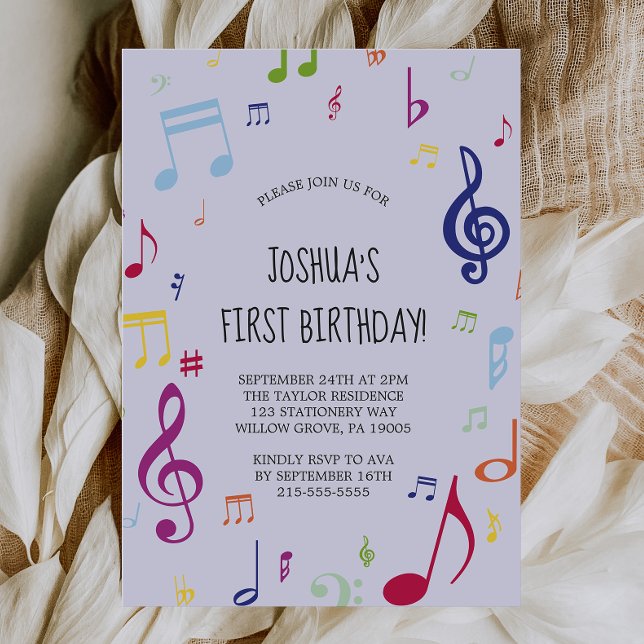 Invitación Colorida nota musical Primera fiesta de cumpleaños (Subido por el creador)