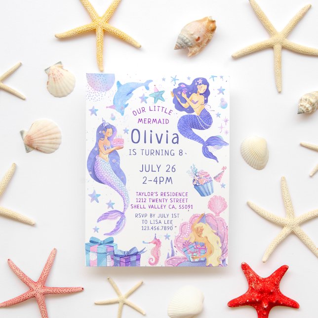 Invitación Colorida Nuestra Sirenita Toda La Edad Cumpleaños (Subido por el creador)