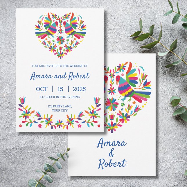 INVITACIÓN COLORIDA OTOMI MEXICANA DEL CORAZÓN (Subido por el creador)