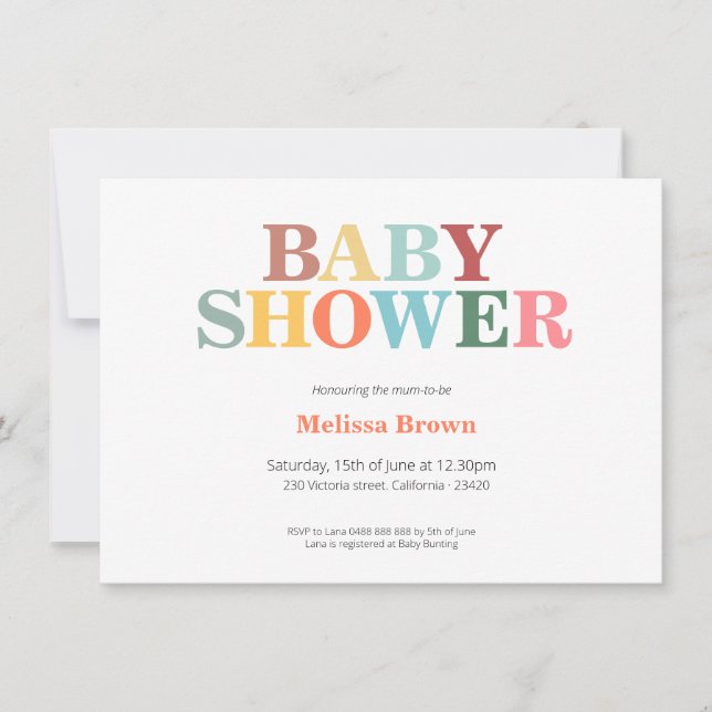 Invitación colorida para baby shower (Anverso)