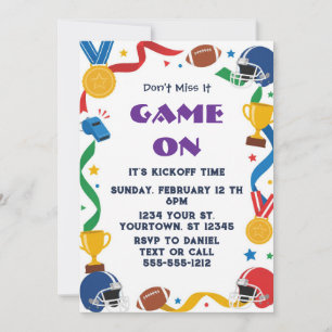 Invitación colorida para fiesta de fútbol american