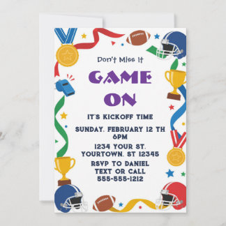 Invitación colorida para fiesta de fútbol american