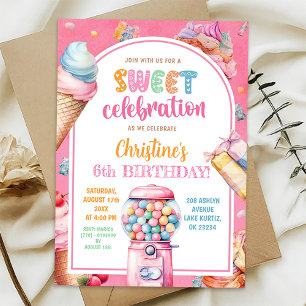 Invitación Colorida Pastel Candies Dulce Celebración Cumpleañ