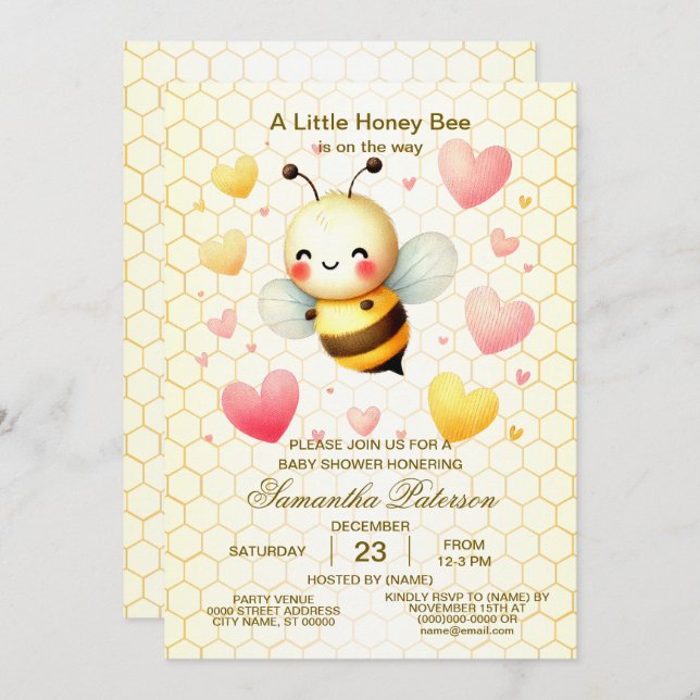 Invitación Colorida Pequeña Abeja Baby Shower Cute (Anverso / Reverso)