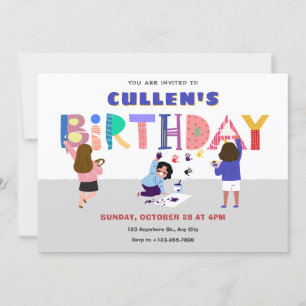 Invitación Colorida pintura de arte lúdico cumpleaños