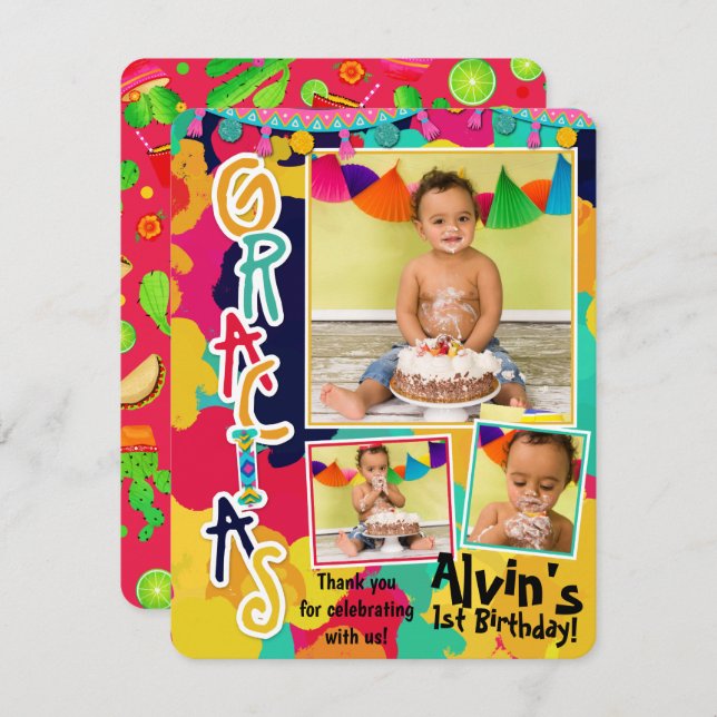 Invitación Colorida pintura Fiesta Gracias Foto (Anverso / Reverso)