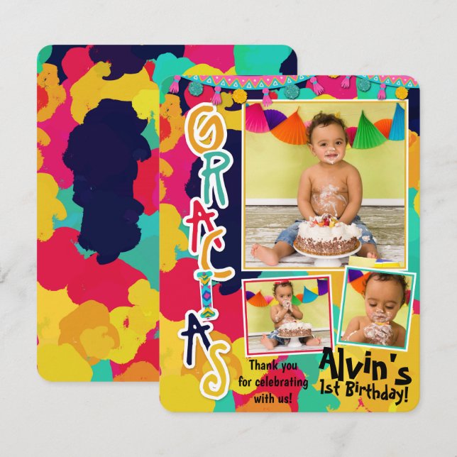 Invitación Colorida pintura Fiesta Gracias Foto (Anverso / Reverso)