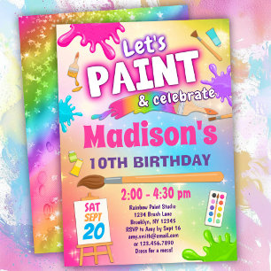 Invitación Colorida pintura y fiesta de cumpleaños