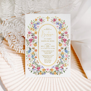 Invitación Colorida primavera flor silvestre pradera bautismo