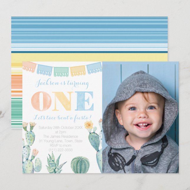 Invitación Colorida Primera Fiesta Fiesta Mexicana Cumpleaños (Anverso / Reverso)