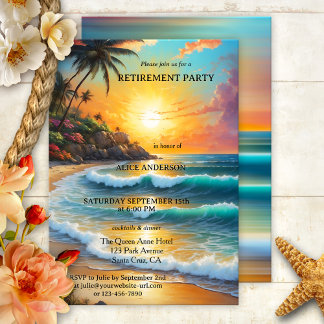 Invitación Colorida Retirada Tropical Beach Sunset