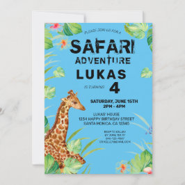 Invitación Colorida Selva Tropical Safari Giraffe Cumpleaños