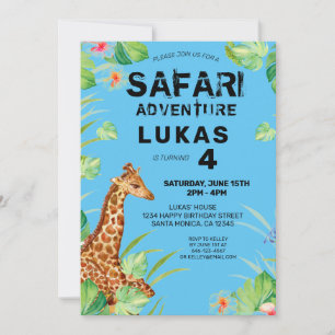 Invitación Colorida Selva Tropical Safari Giraffe Cumpleaños