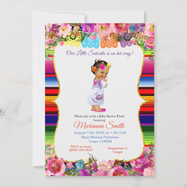 Invitación Colorida señorita mexicana Fiesta Chica Baby Showe (Anverso)