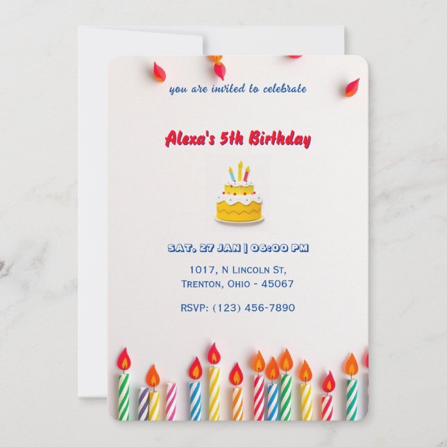 Invitación ¡Colorida Vela de Cumpleaños Extravaganza! (Anverso)