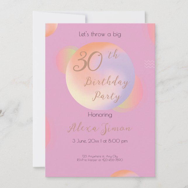 Invitación Colorida y vibrante fiesta de cumpleaños (Anverso)
